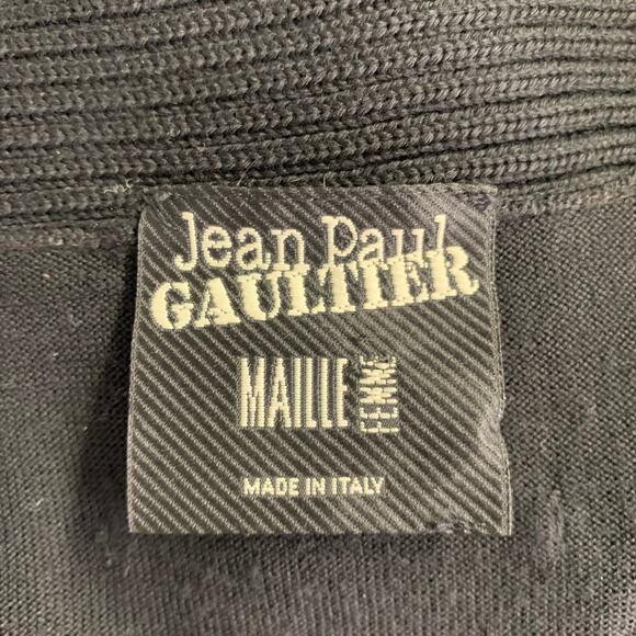 JEAN PAUL GAULTIER Size M Black Knit V-Neck Belted Pullover - Picture 5 of 5